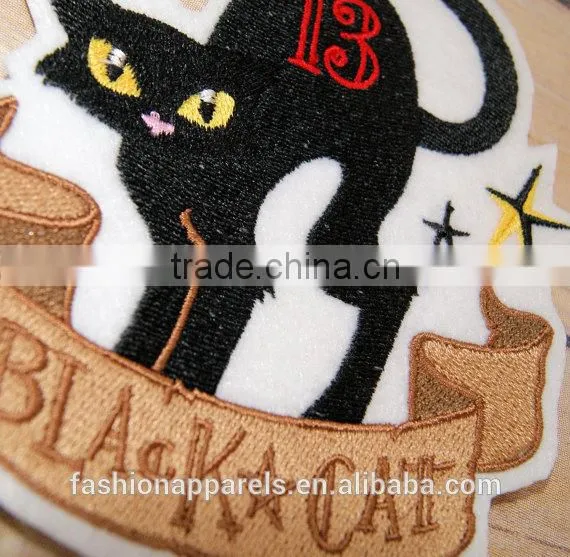 Custom High Quality Embroidered Black Cat Patch for Clothes Embroidery Patch Made in China Choose Size/color photo-5