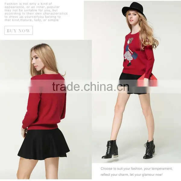 Newest Design Women Jumpers Red Color Crew Neck Knitted Ugly Christmas Sweaters photo-2