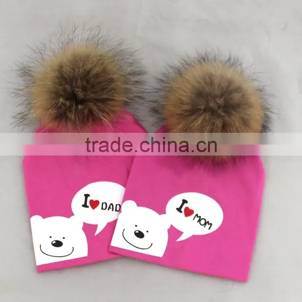 Myfur Spring Infantile Hot Selling Unisex Baby 100% Cotton Hat With a Fur Pom Pom Ball photo-2