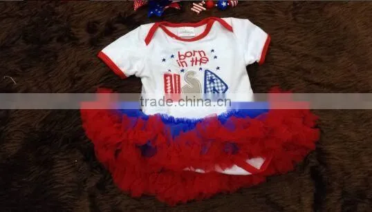 2015 Hot Sell Baby Girl July 4th Romper With Matching Bow and Necklace photo-2
