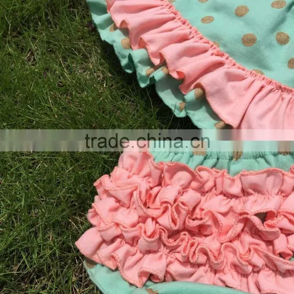 in Stock Golden Polka Dot Swing Top Sets Newborn Girl Clothes Kids Green Swing Top Sets With Necklace and Headband photo-4
