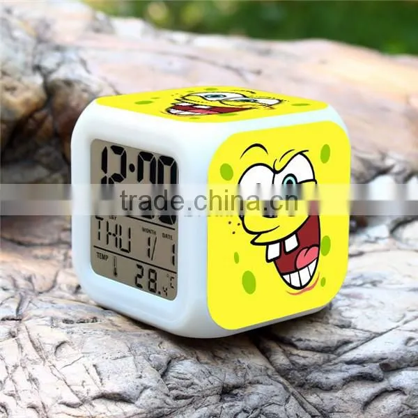 (Hot ) SpongeBob Cartoon LED Alarm Clock, SpongeBob Digital Clock, SpongeBob 7 Color Change Small LED Clock photo-5