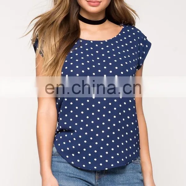 Custom 100% Polyester Woman Round Neck Dot Printed T-shirt photo-4