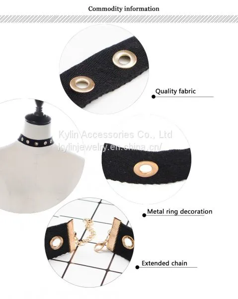 Fashion Jewelry Black Cord Metal Eyelets Choker photo-4