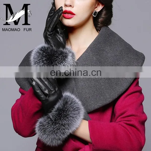 Warm Real Leather Glove With Big Genuine Fox Fur Beautiful Glove photo-6