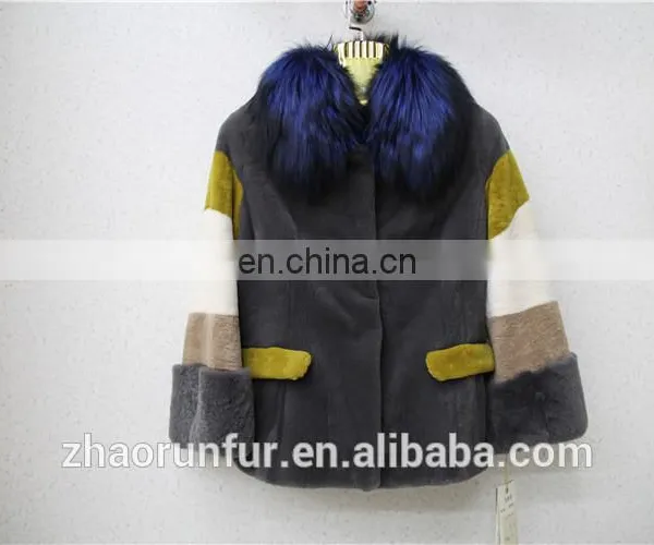 New Women Fur Coat Colorful Rex Rabbit Fur Winter Jacket With Thick Fox Fur Collar photo-3