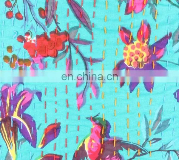 Indian Green Floral Kantha Cushion Cover Kantha Throw Pillow Cover Hand Stitched Kantha Cushion Cover Cotton Handmade photo-2