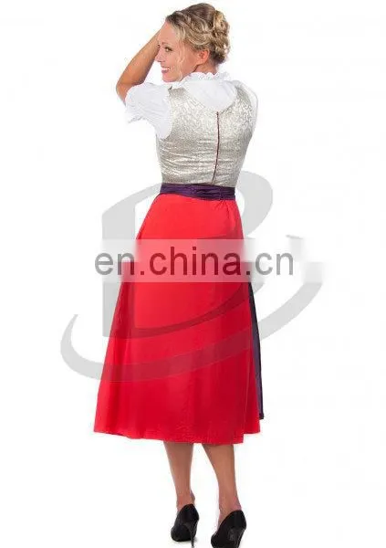 Classical Women Long Dirndl Dress Short Sleeve Maid Dress Long Three Piece Dress for Bavaria Party (Oktoberfest Garments) photo-3