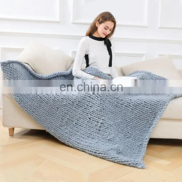 Super Large Soft Handmade Knitting Throw Blanket Big Chunky Yarn Knit Weighted Blankets for Couch Sofa Chair Home photo-2
