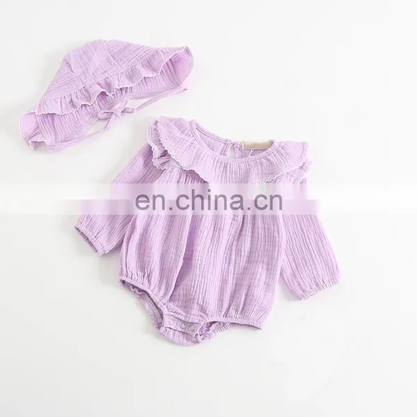 Lovely Baby Clothing Romper Long Sleeve Linen Ruffle Baby Romper photo-2