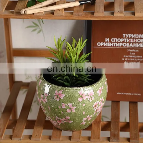 Novel Garden Supplies Flower Pattern Custom Cheap Fancy Green Unique Plants Pots Ceramic for Indoor Veranda photo-3