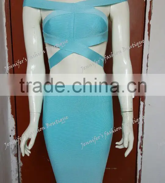 Summer Dress 2015 Summer New Women Sey Two Piece Set Red Blue Yellow Black Purple Sey Evening Party Bandage Dress Bandage Bodyco photo-3