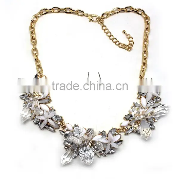 2015 Flower Necklace African Beads Jewelry Set Made in China Acrylic Glass Jewelry Set Necklace and Stud Earrings Wholesale photo-3