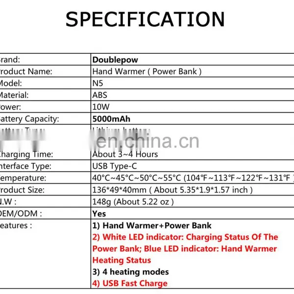 2022 Factory Directly Supply Custom Usb Rechargeable Mini Hand Warmer Portable 5000mAh Electric Power Bank Hand Warmer photo-2