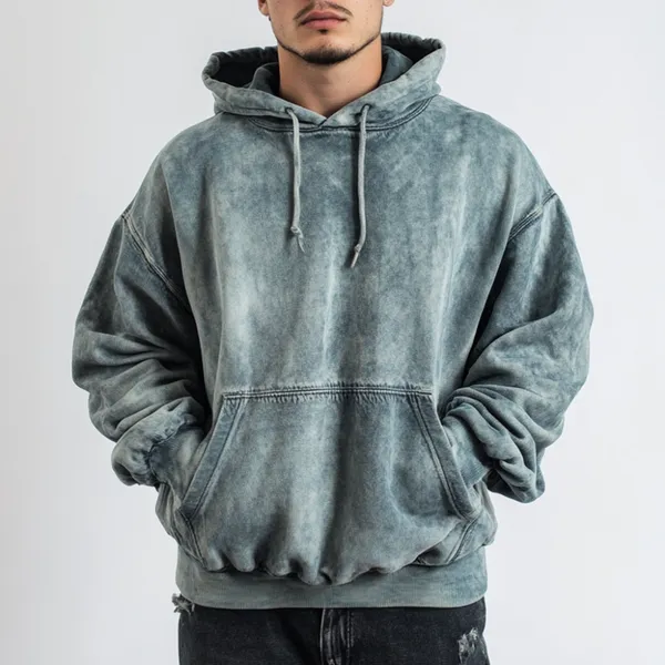 Wholesale Men's Heavyweight Cotton Breathable Hoodie Oversized Drop Shoulder Sun Faded Distressed Pullover Hoodie for Men