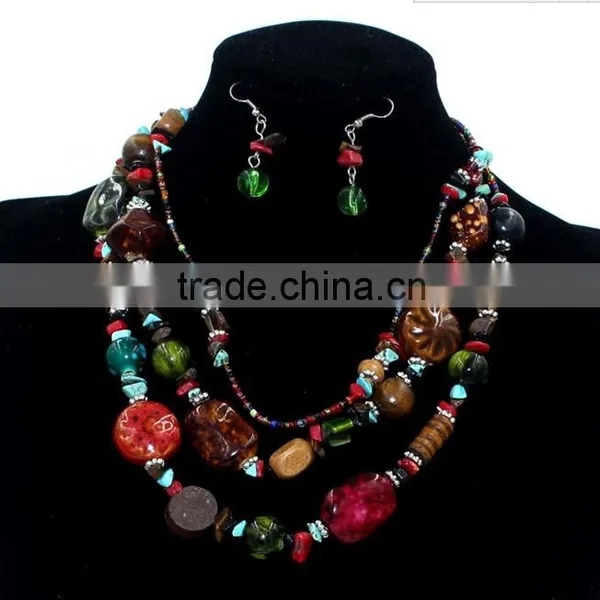 2016 Women Vintage Bohemia Multilayers Beads Necklace Earring Jewelry Set photo-2