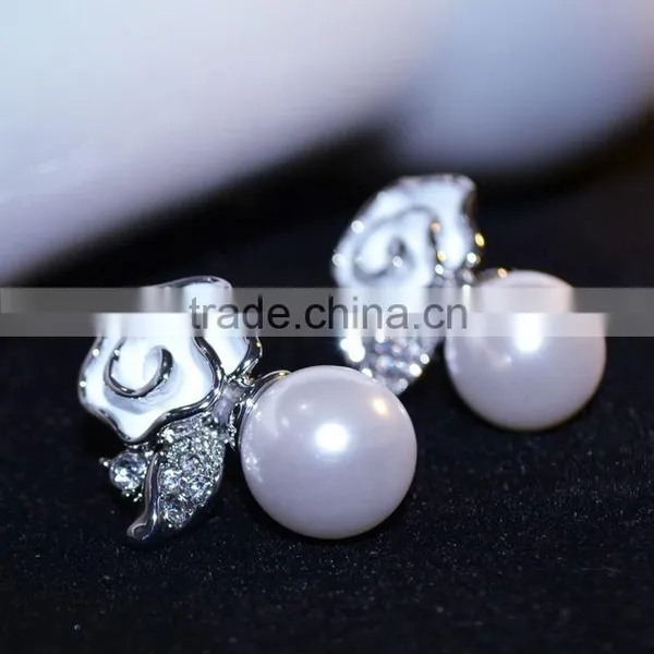 Rose Pearl Jewelry Sets Silver Plated Pendant Neckalce & Earrings Set For Women photo-6