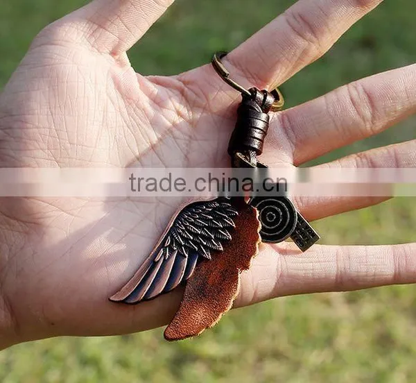 Custom Made Leather Keychain Genuine Leather Keychain With Metal Wing photo-2