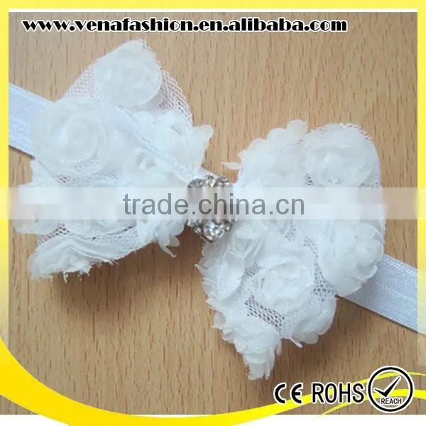 Large Bow Knitted Diamond Flower Baby Hair Bow Headband photo-2