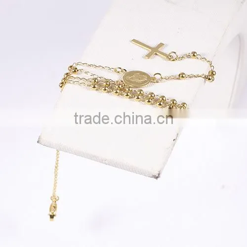2016 New Arrival Vogue Gold Plated Small Beads Long Chain Cross Necklace photo-6