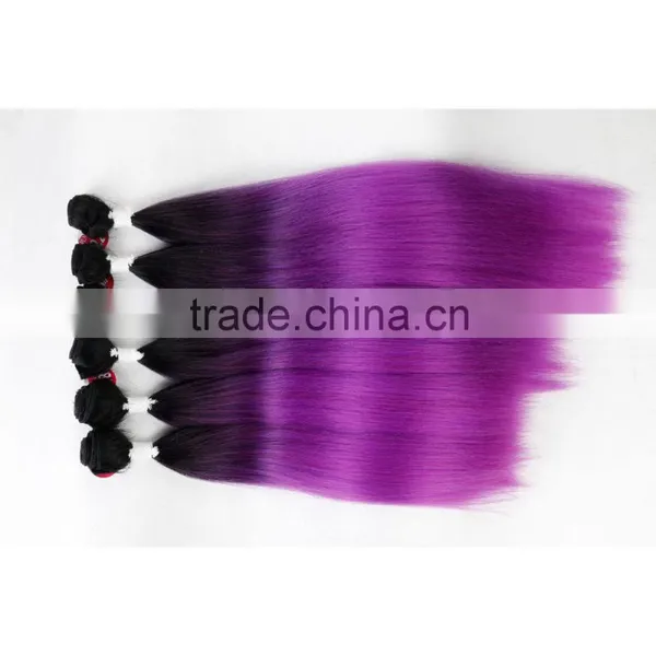 7pcs 220g Cheap Hair Weaving Modacrylic Fibre Shed Free Ombre Color Synthetic Straight Hair Weft With Big Lace Closure photo-2