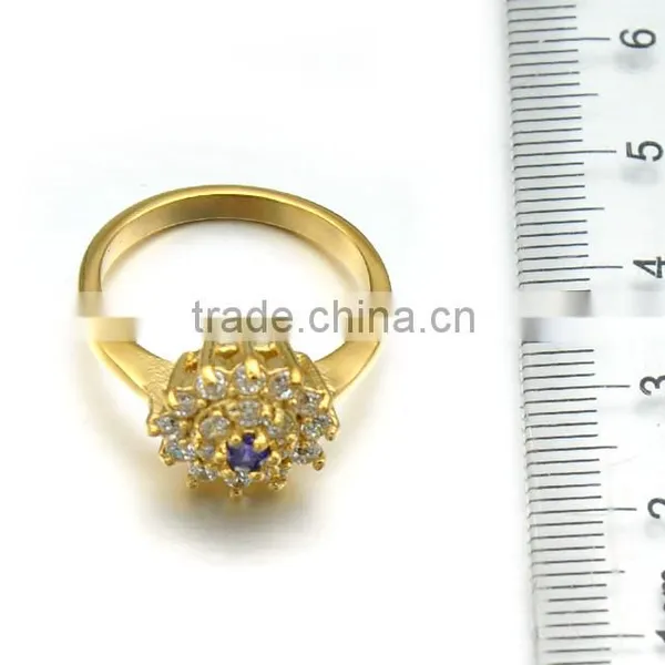 Fancy Women Wedding Band Stainless Steel Dubai Gold Ring With Crystal Flower Jewelry photo-3