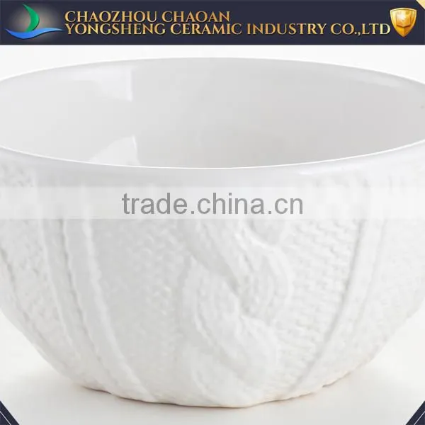 China White Embossed Ceramic Non Stick Microwavable Mixing Bowls photo-2