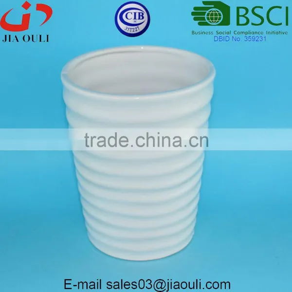 Dimple Stripes Design Glazed White Ceramic Plant Garden Vase photo-3