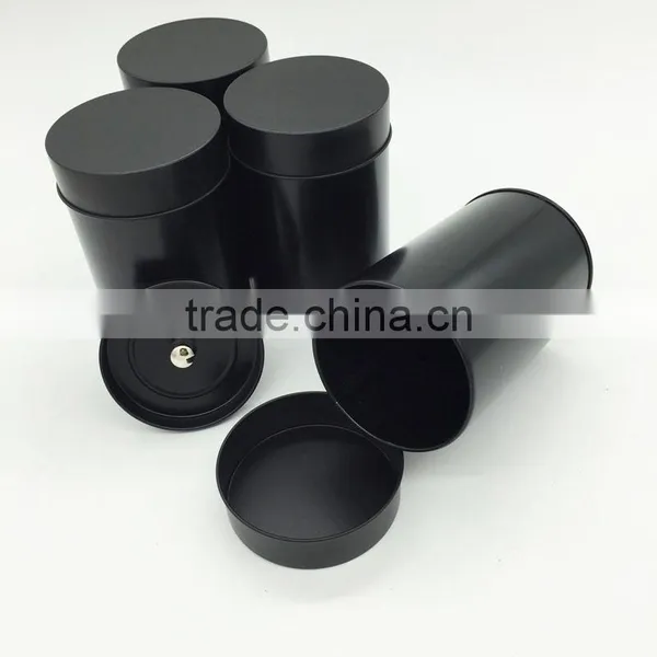 Plain Black Round Tea Tin Box With Inner Lid photo-2