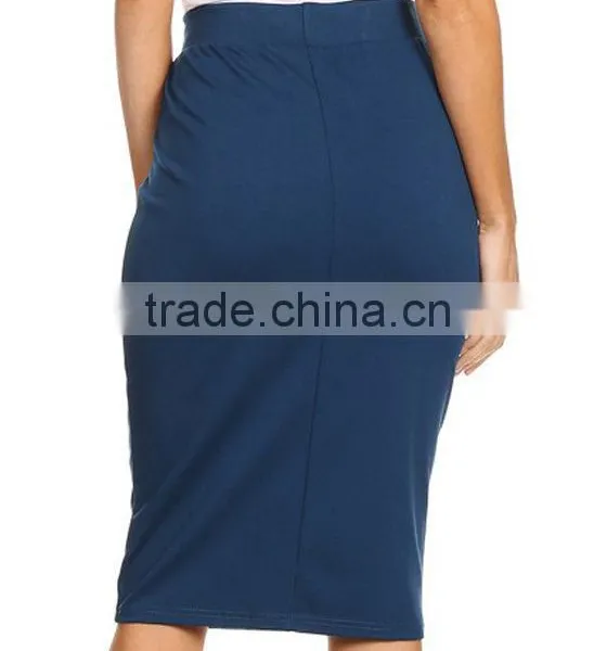 OEM Wholesale Custom Made in China Women Fashion Plain Dyed Teal High-waisted Sexy Spandex Pencil Skirt photo-2