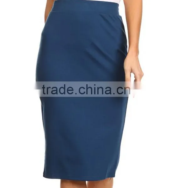 OEM Wholesale Custom Made in China Women Fashion Plain Dyed Teal High-waisted Sexy Spandex Pencil Skirt photo-4