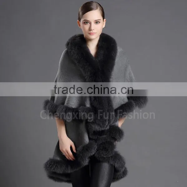CX-B-P-17C Fur Decora Fashion Italian Cashmere Pashmina Shawl With Fur photo-3