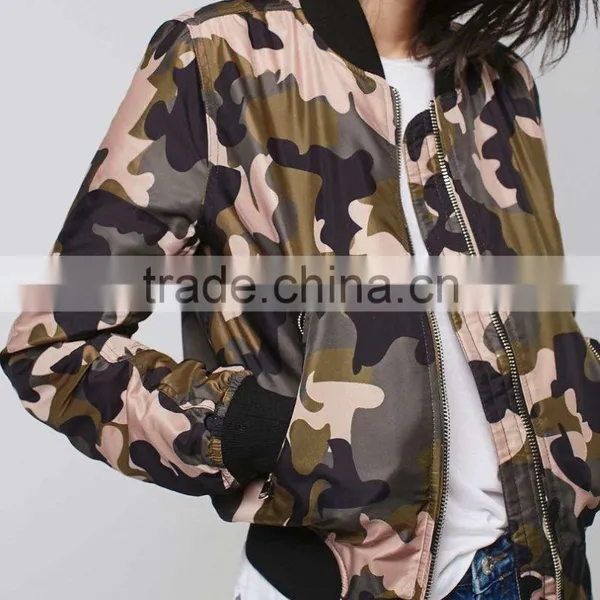 Wholesale Women Camo Print Quilted Custom Padded Bomber Jacket photo-2