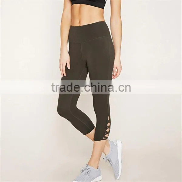 China Hot Sale Crisscross Capri Leggings Saxi Girl Cotton Yoga Pants photo-5