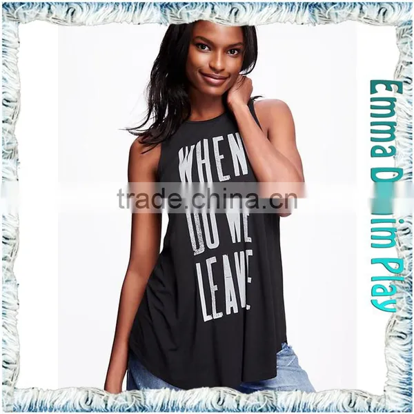 Latest Design Girls Words Printed Round Neck Sleeveless Grey Cotton Tank T Shirt photo-2