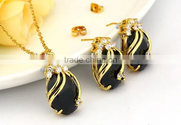 Copper Gemstone Fashion Jewelry Sets,Drop Earrings Crystal Pendant Necklace Bridal Jewelry Set (Red,Green,Blue,Purple and Black) photo-5