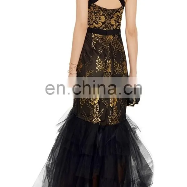 Ladies Long Evening Party Dress Black Lace Mermaid Evening Gowns photo-3