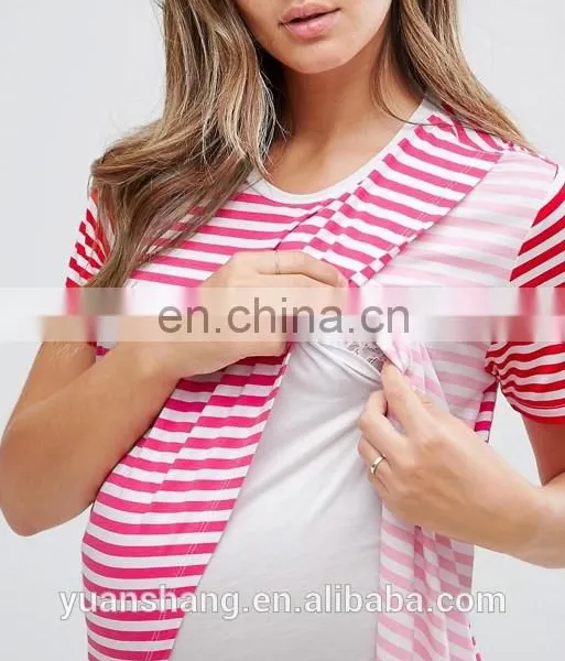 2017 New Design Maternity Nursing T-Shirt With Wrap Overlay In Pink Stripe photo-3