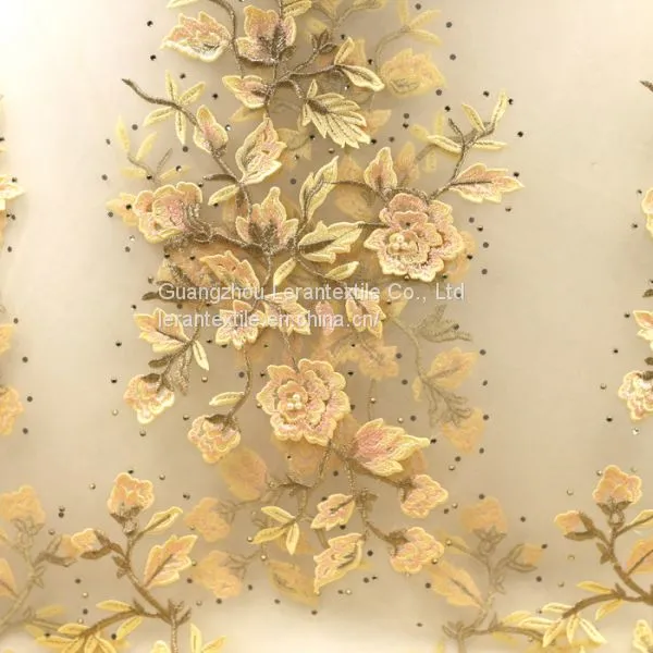 3D Floral Pearl Beaded Ivory Lace Fabric Embroidered Lace for Wedding Bridal Fabric