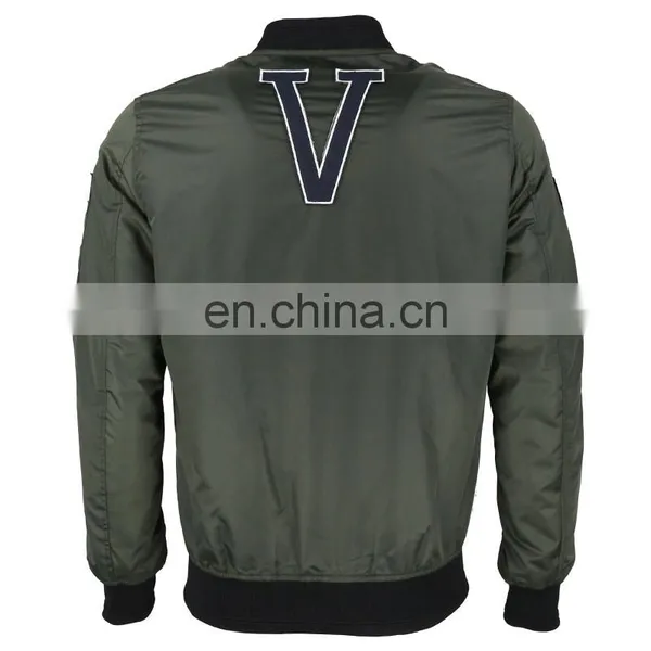Custom Nylon Plain Green Flight Bomber Jacket With Patches photo-3