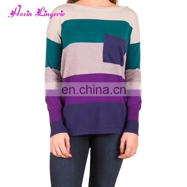 Freeshipping Purple Block Color O Neck Loose Latest Design Girls Winter Sweater photo-3