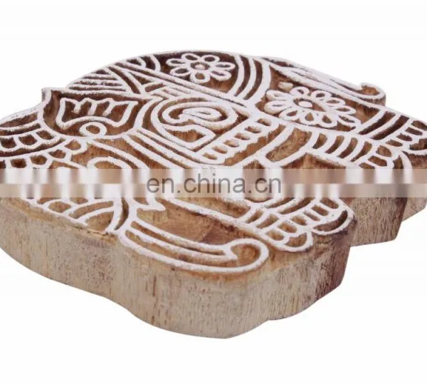 Hand Carved Wood Elephant Pattern Stamp Wooden Printing Block Indian Textile