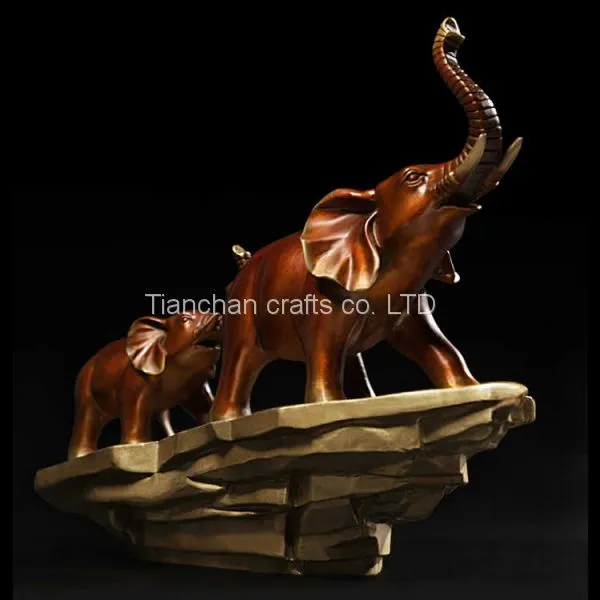 Bronze Elephant Family Statue Including Mother and Calf Elephant Sculpture