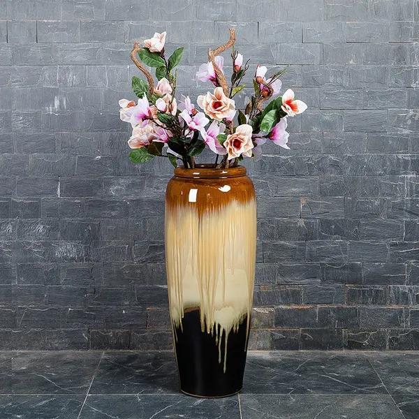 Chinese Jingdezhen Large Brown Black Floor Ceramic Vase For Hotel Outdoor Decor photo-4