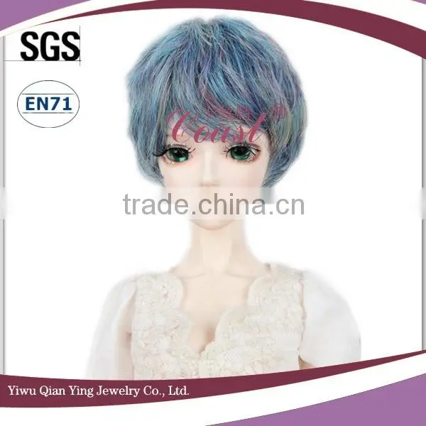 Light Blue Curly Synthetic Bjd Doll Short Hair Wigs photo-4
