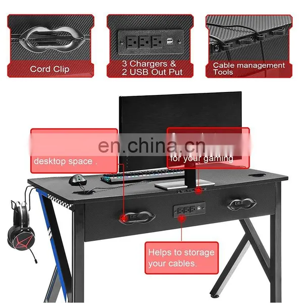 Wholesale Price Gamer Specific Used Blue Gaming Desk Computer PC Racing Table With Headphone Hook photo-4