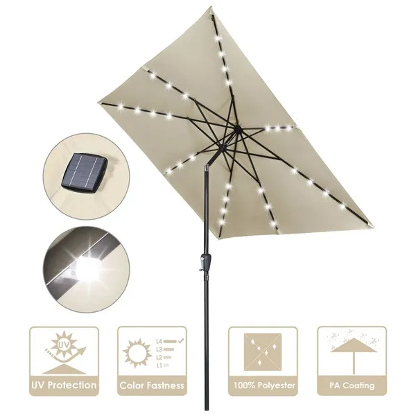 UPF50+ 10FT Large Patio Umbrella Solar LED Lights Aluminum Pole Market Garden Wholesale OEM photo-2