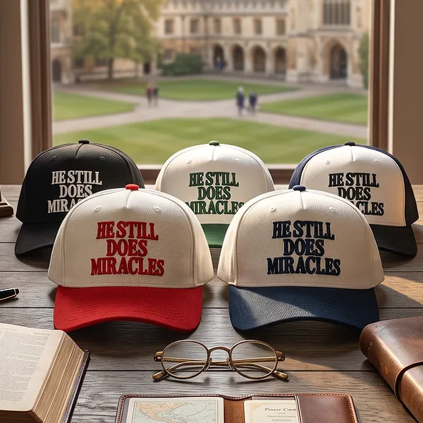 Faith Lifestyle Apparel He Still Does Miracles 3D Puff Embroidery Colorblock Navy White 5 Panel Hat photo-2