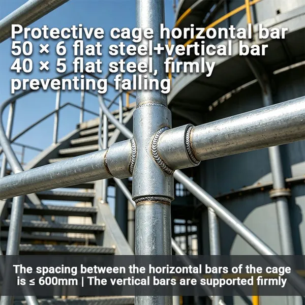 Fixed Wall Mounted Galvanized Steel Cage Ladder Stable Vertical Inspection Climbing Ladder