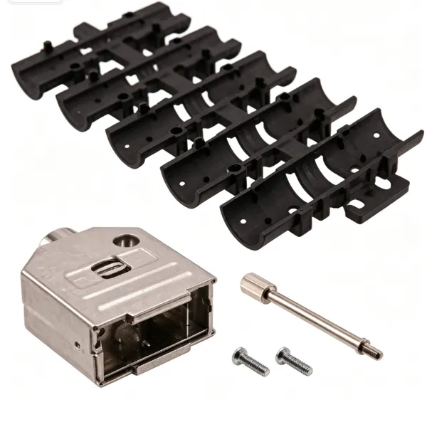 HARTING 09670090343 Capot métallique D-Sub 9 positions, entrée par le haut, 180°, coque arrière avec vis 4-40 UNC pour assemblage de câble avec connecteur D-Sub